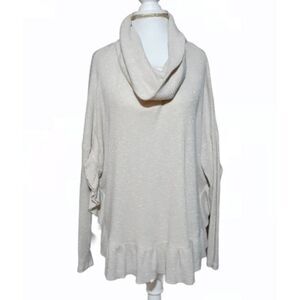 Anthropologie Postcard Womens Ruffle Hem Pullover Sweater Ivory Metallic XS